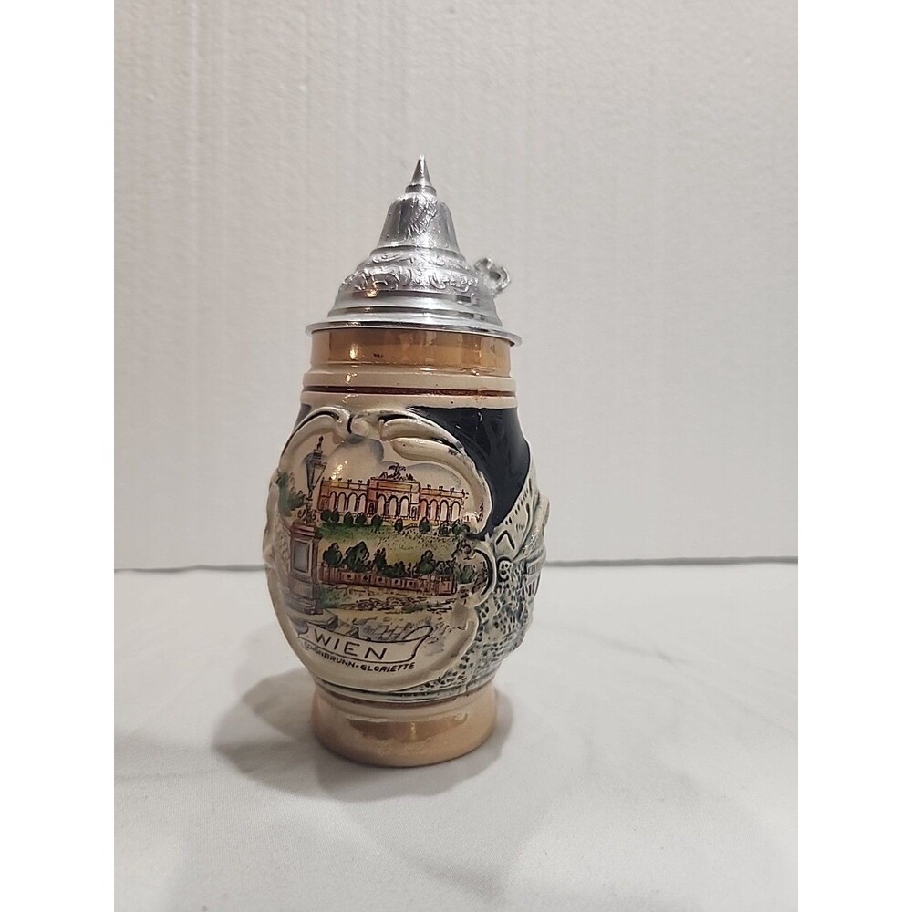 Original King #3 Lidded  German Beer Stein  D.B.G.M.  5 Inches Tall.